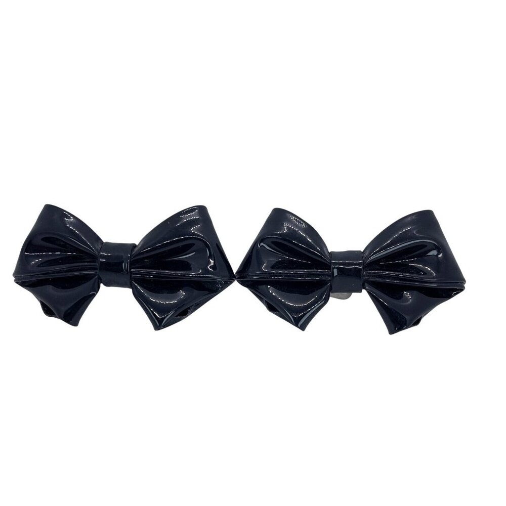 Shoe Clips 2 Black Patent Leather Bow Charm MCM Vintage Classic Design Accessory - Picture 11 of 11